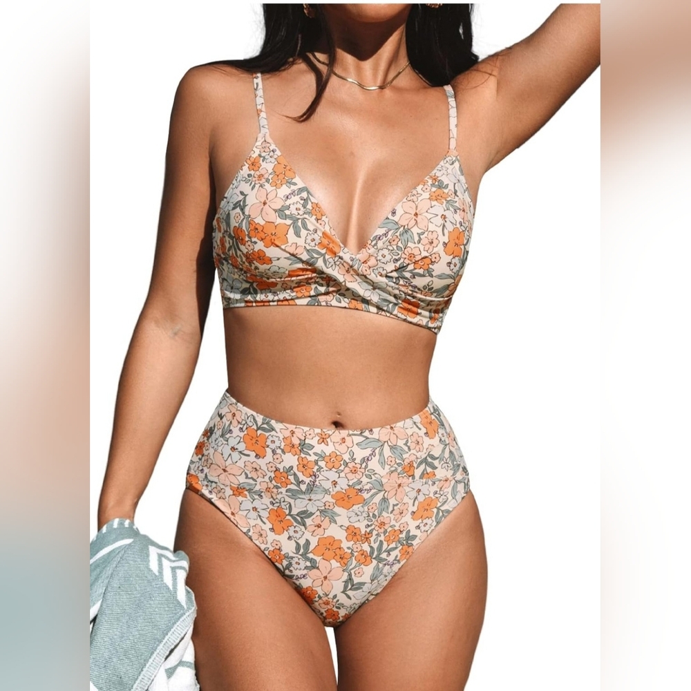 CUPSHE LARGE Bikini Sets Two Piece Swimsuit High Waisted V Neck